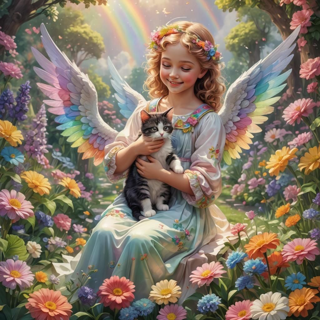 Smiling Angel with Kitty in Candy Art Style