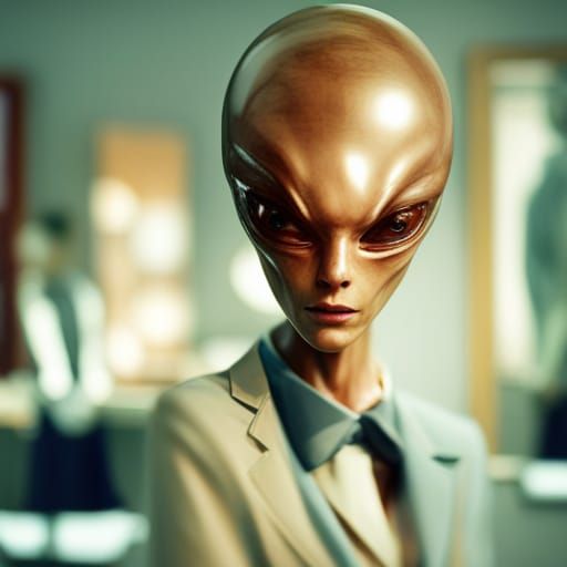 Alien Models Clothes in Futuristic Boutique