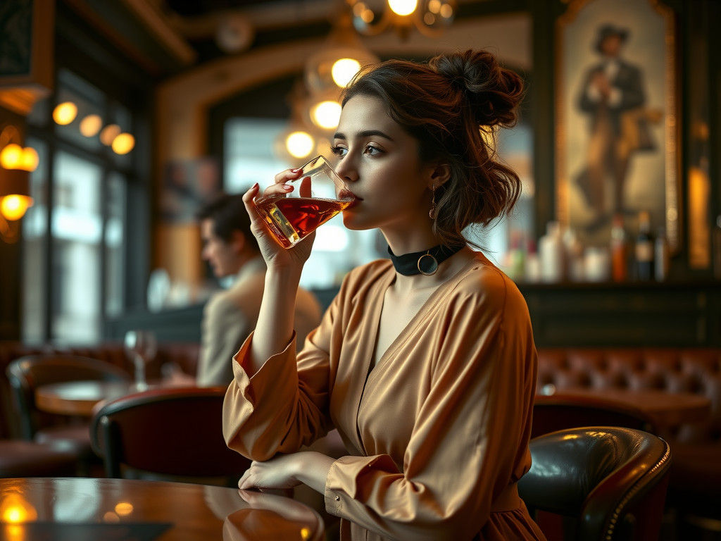 Sensual Woman in Parisian Cafe, Professional Photography