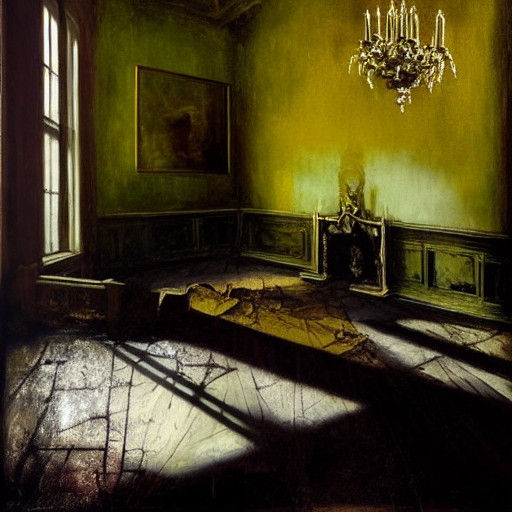 Decaying Medieval Castle in Golden Hour, Oil Painting Style