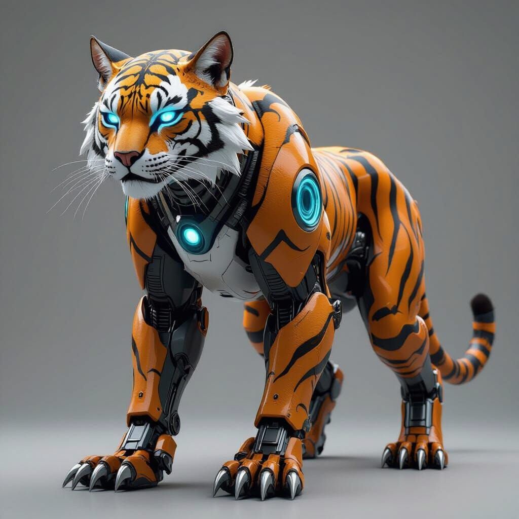 Robotic Saber-Tooth Cat in Futuristic Biomechanical Style