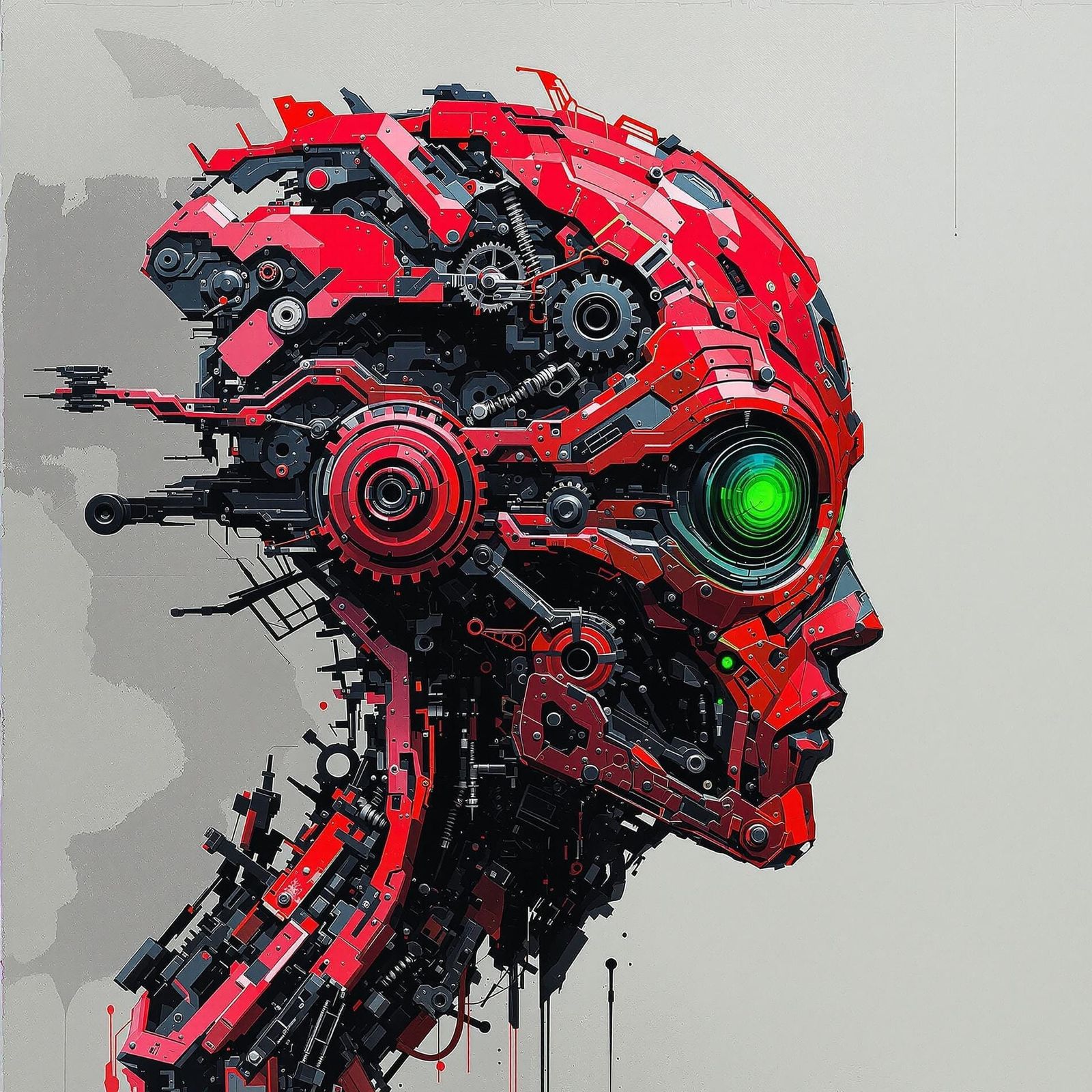 Cyberpunk Mechanical Head with Intricate Metal Parts