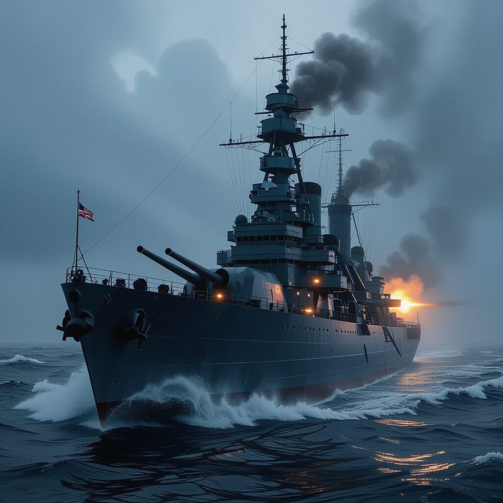 Massive Battleship in Stormy Seas