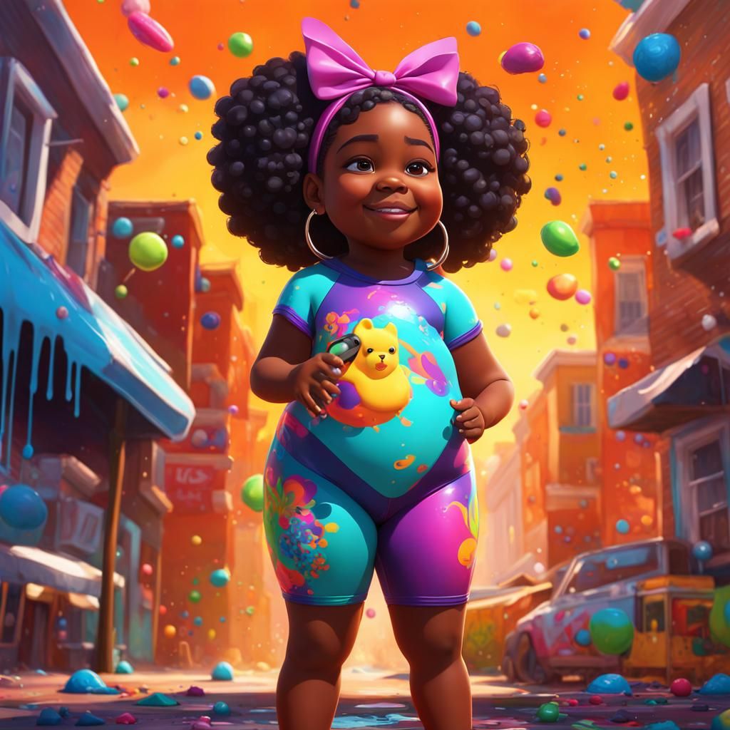 Fat Little Black Girl in Graffiti Splash Art