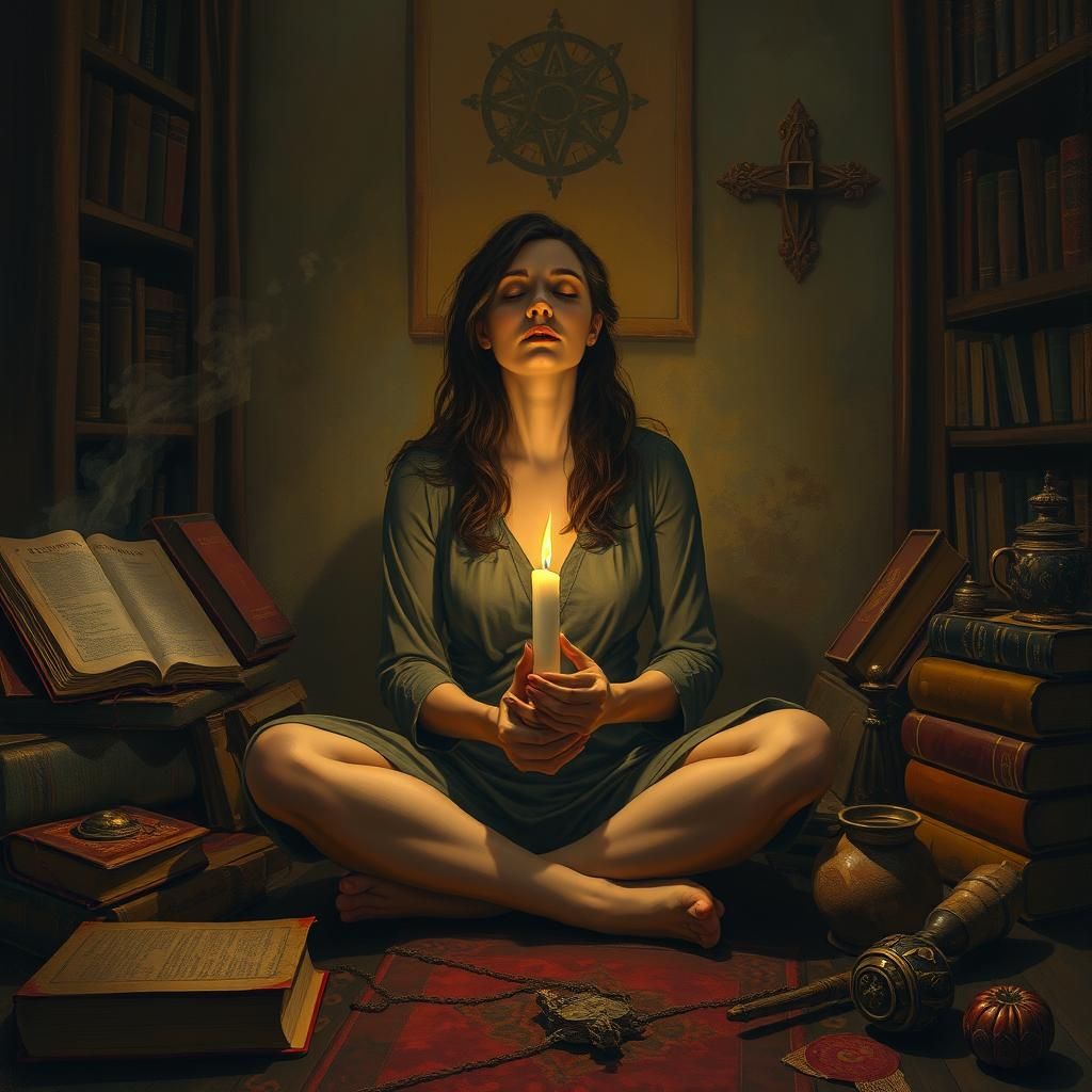 Mystical Candlelit Meditation in Dark Surrealism