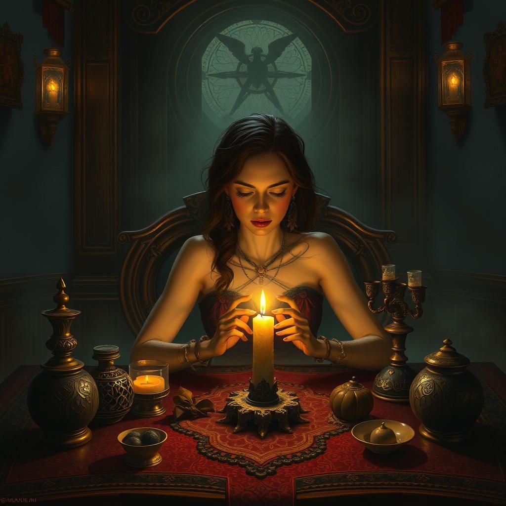 Mystical Candle Ritual in Digital Painting Style