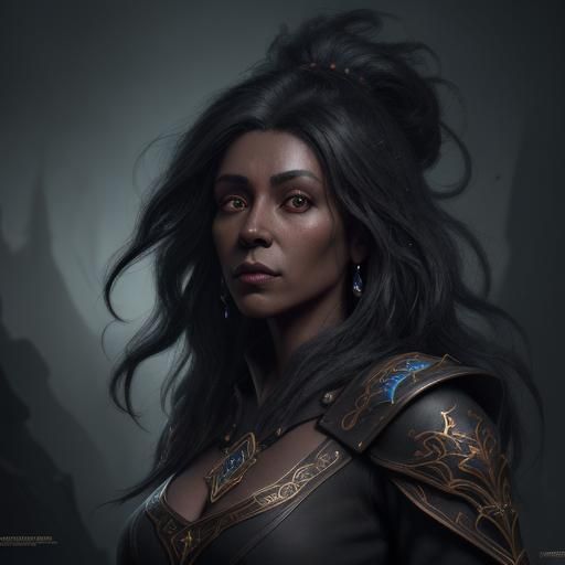 Detailed Matte Painting of Woman with Long Black Hair