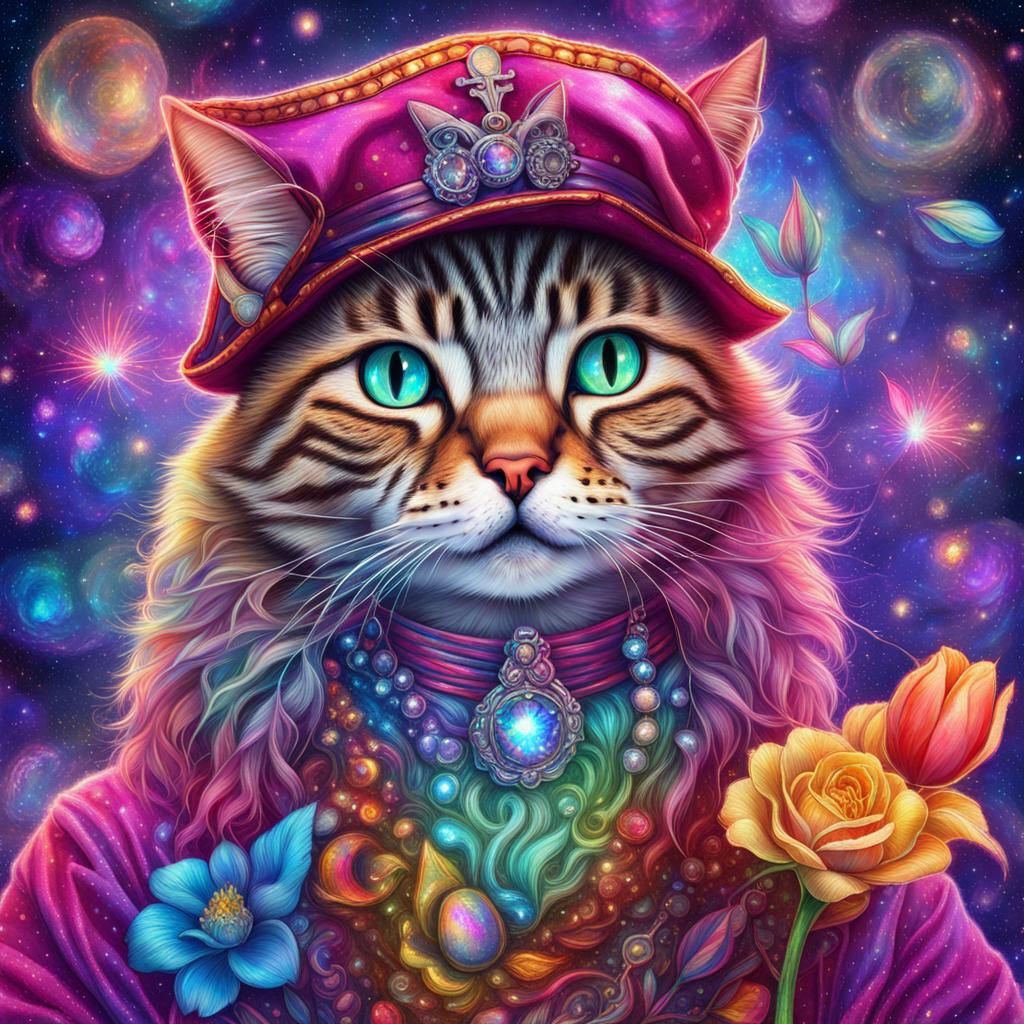 Rainbow Pirate Cats in Astral Cosmic Illustration