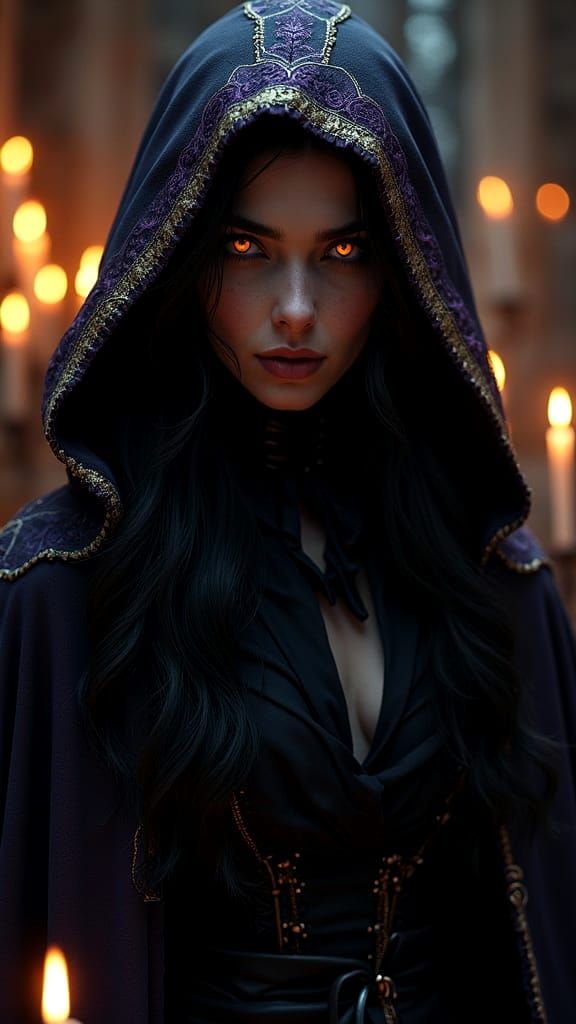 Mysterious Vampire Woman in Dark Gothic Victorian Abbey