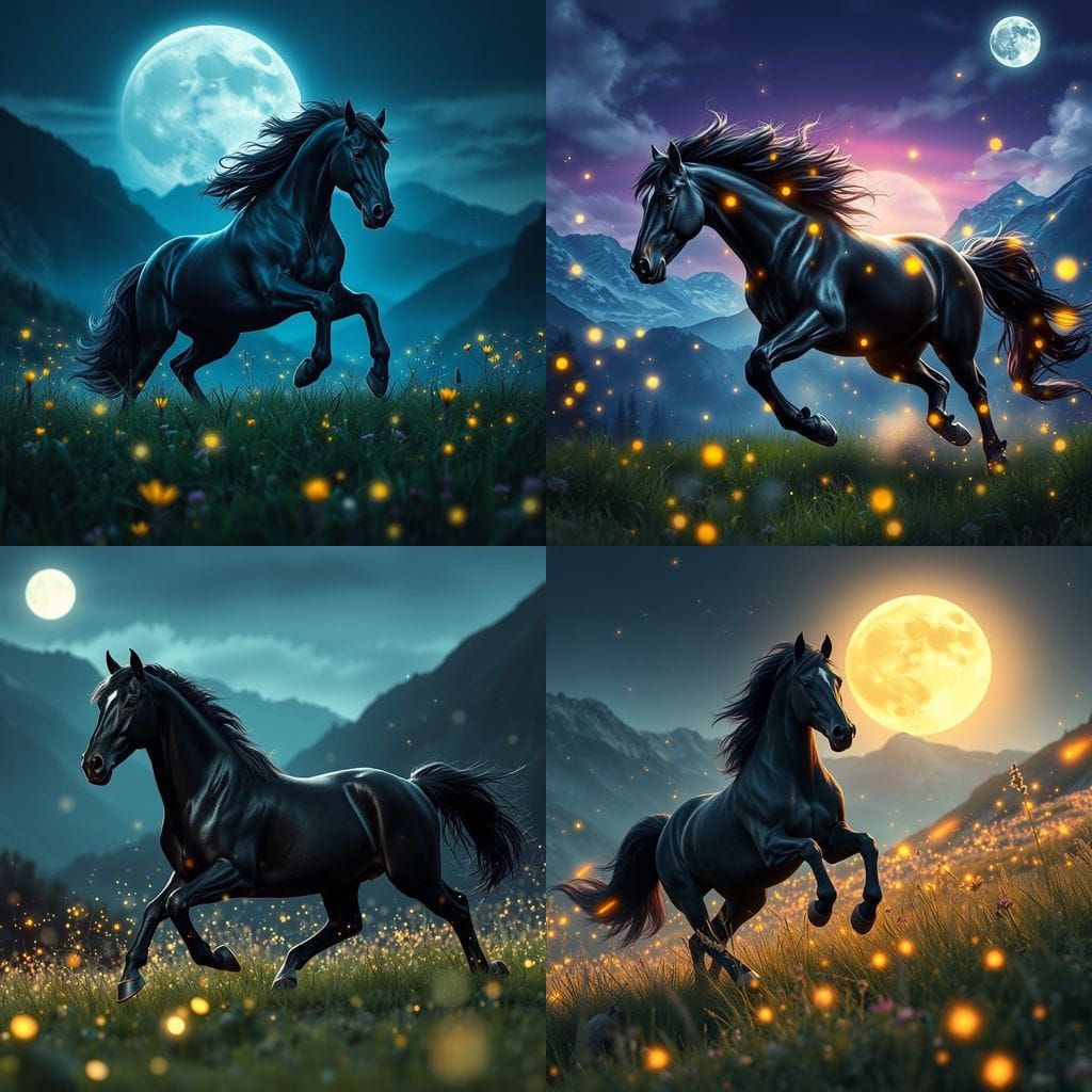 Moonlit Stallion in a Fantastical Meadow