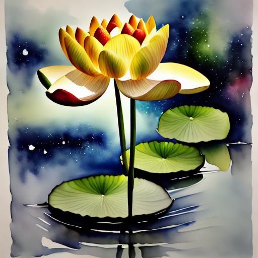 Glittering Crystal Water Lily with Bioluminescent Galaxy