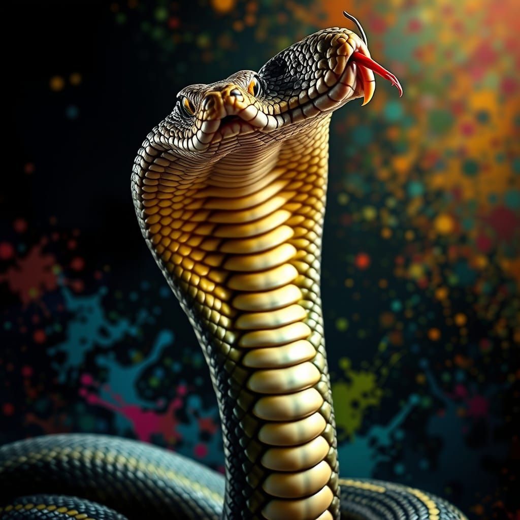 Hyperrealistic Viper Snake Rears Up in Dramatic Splash Art S...