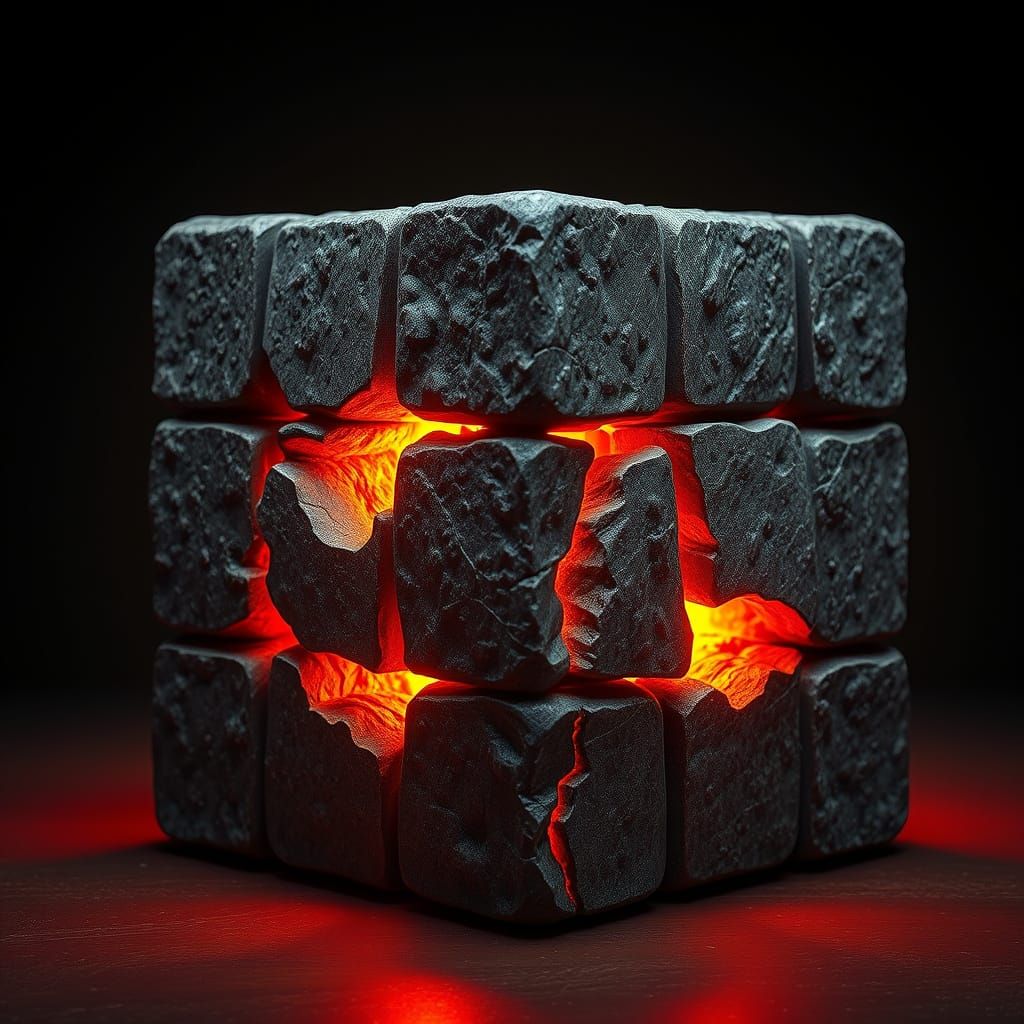 Surreal Stone Rubik's Cube with Lava Core