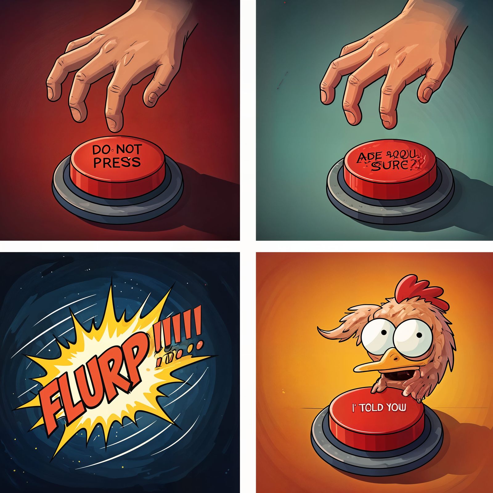 Quirky Comic Strip Chaos: Press, Don't Press?