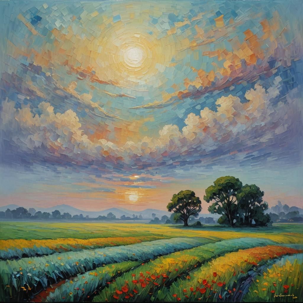 Neo-Impressionist Horizon of Longing in Oil Painting