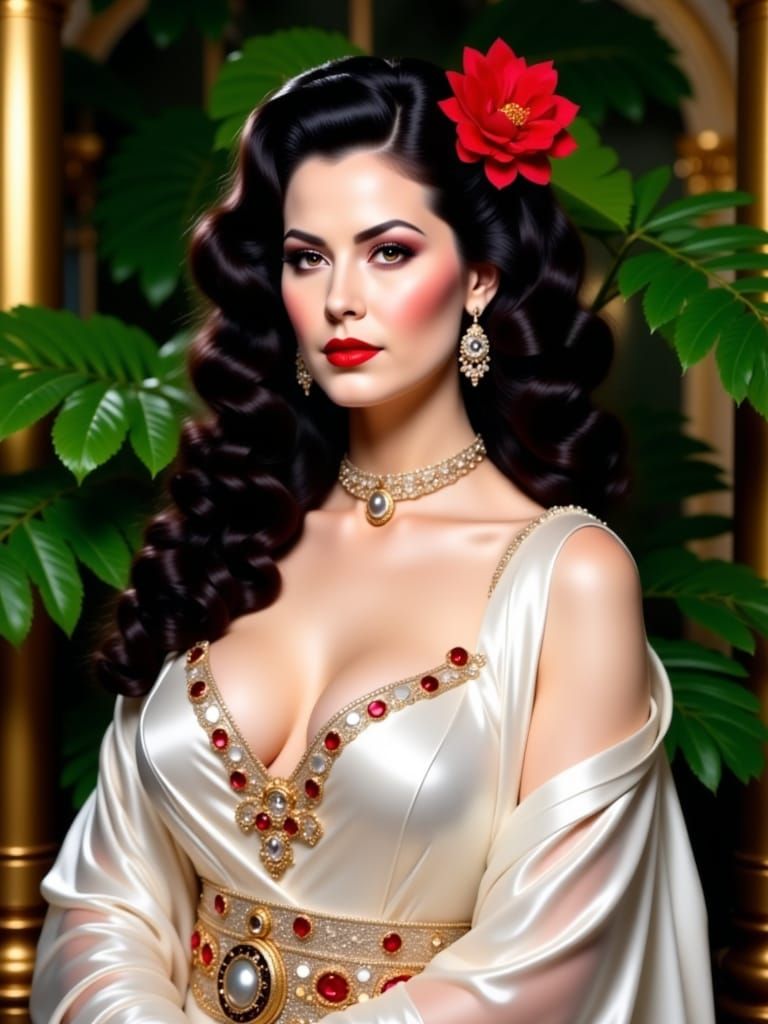 Sauvanne: Gothic Beauty in Geisha Kimono with Ruby Hairpiece