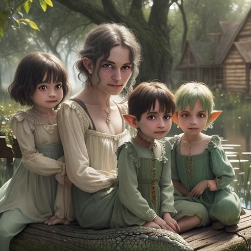 Swamp Hag's Cabin With Goblin Children, Hyperrealism