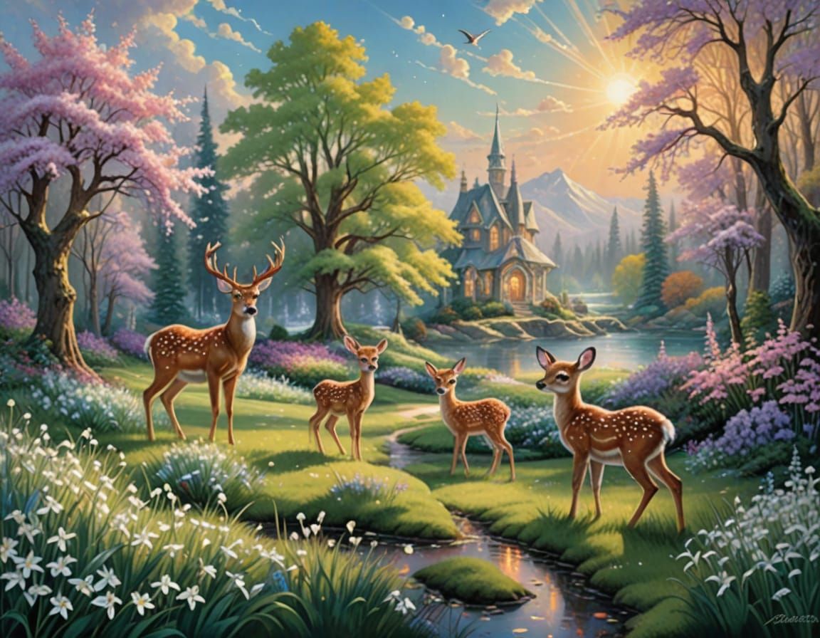 Enchanted Spring Awakening in Whimsical Gouache Style