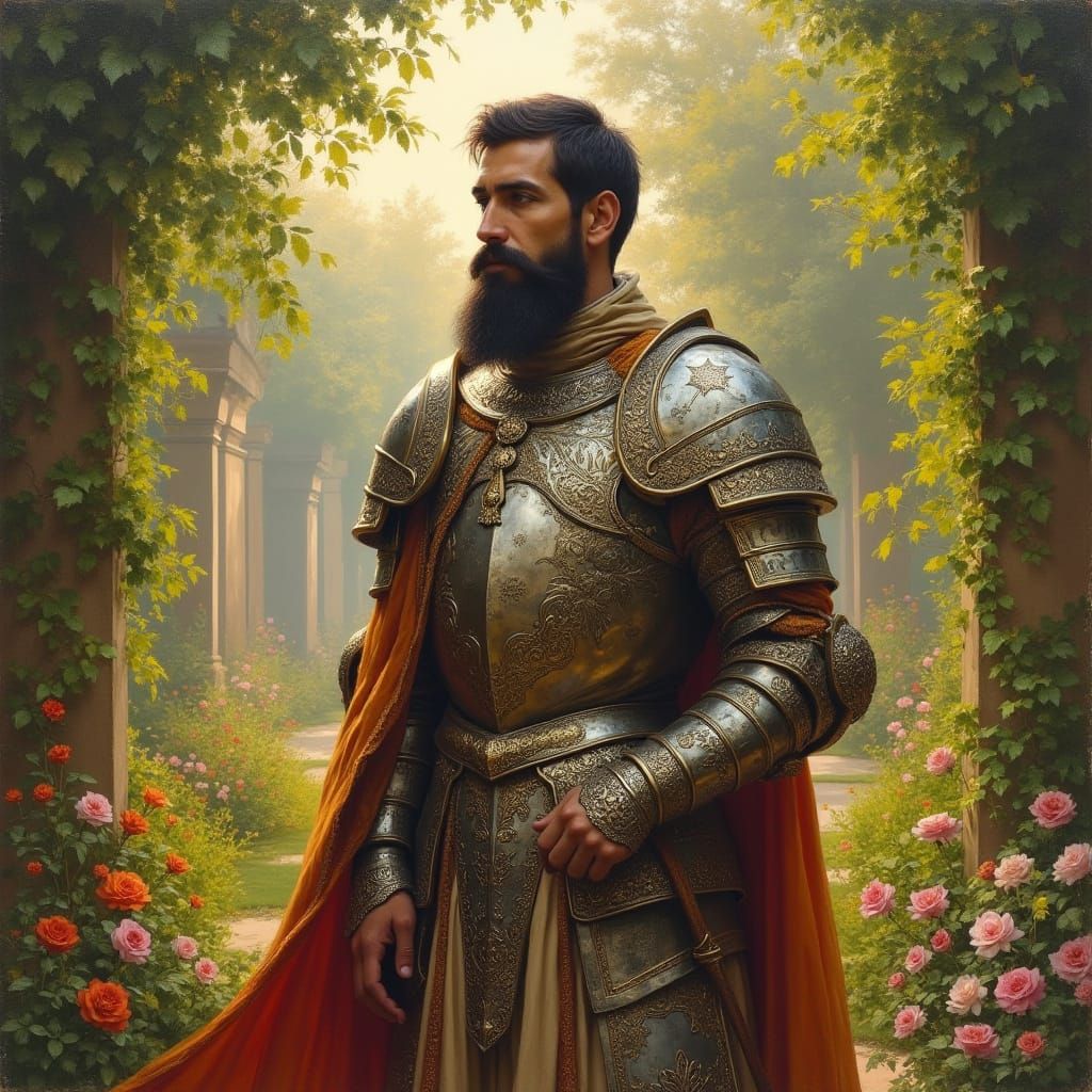 Persian Warrior in Garden, Old Masters Style