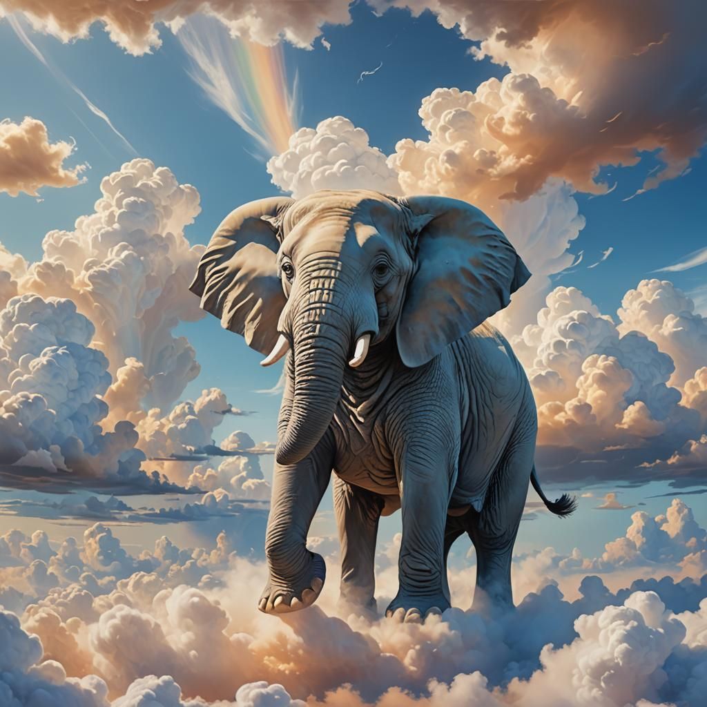Cloud Elephant Drifting in Blue Sky: Matte Painting