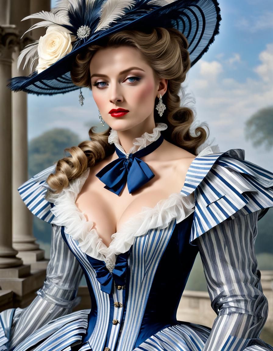 Elegant Bourgeoise in Silk Dress, 19th Century Style