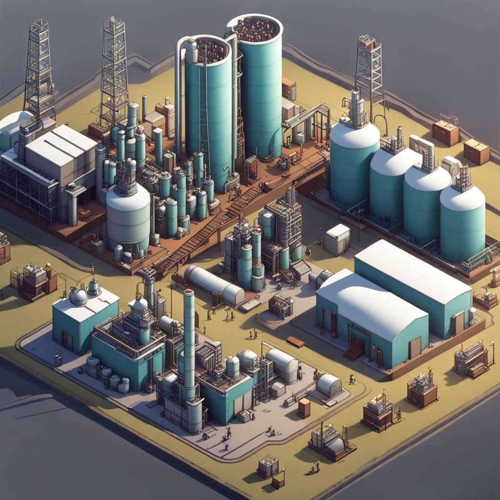 Cartoon Chemical Factory Interior in 3D Game Style