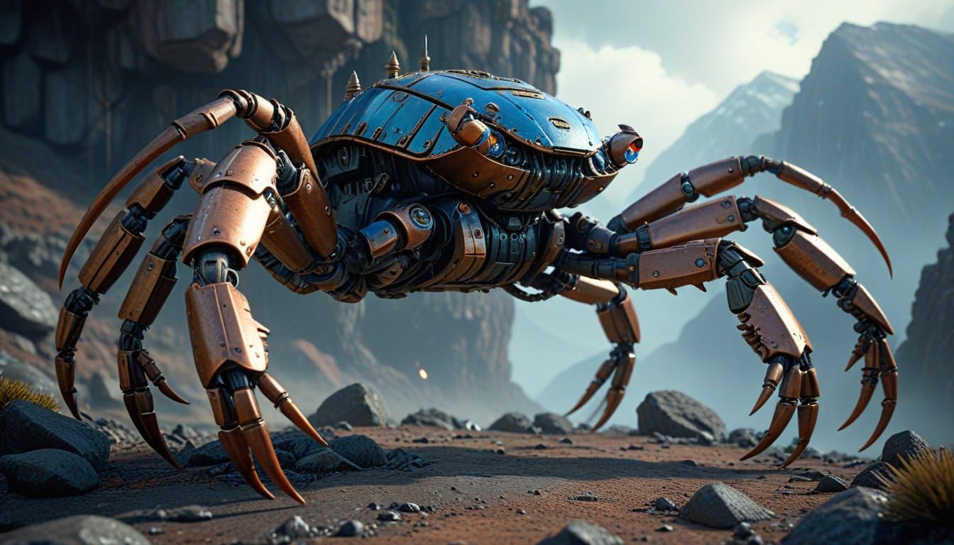Steampunk Crab Robot with Missile Launchers in Sci-Fi Style