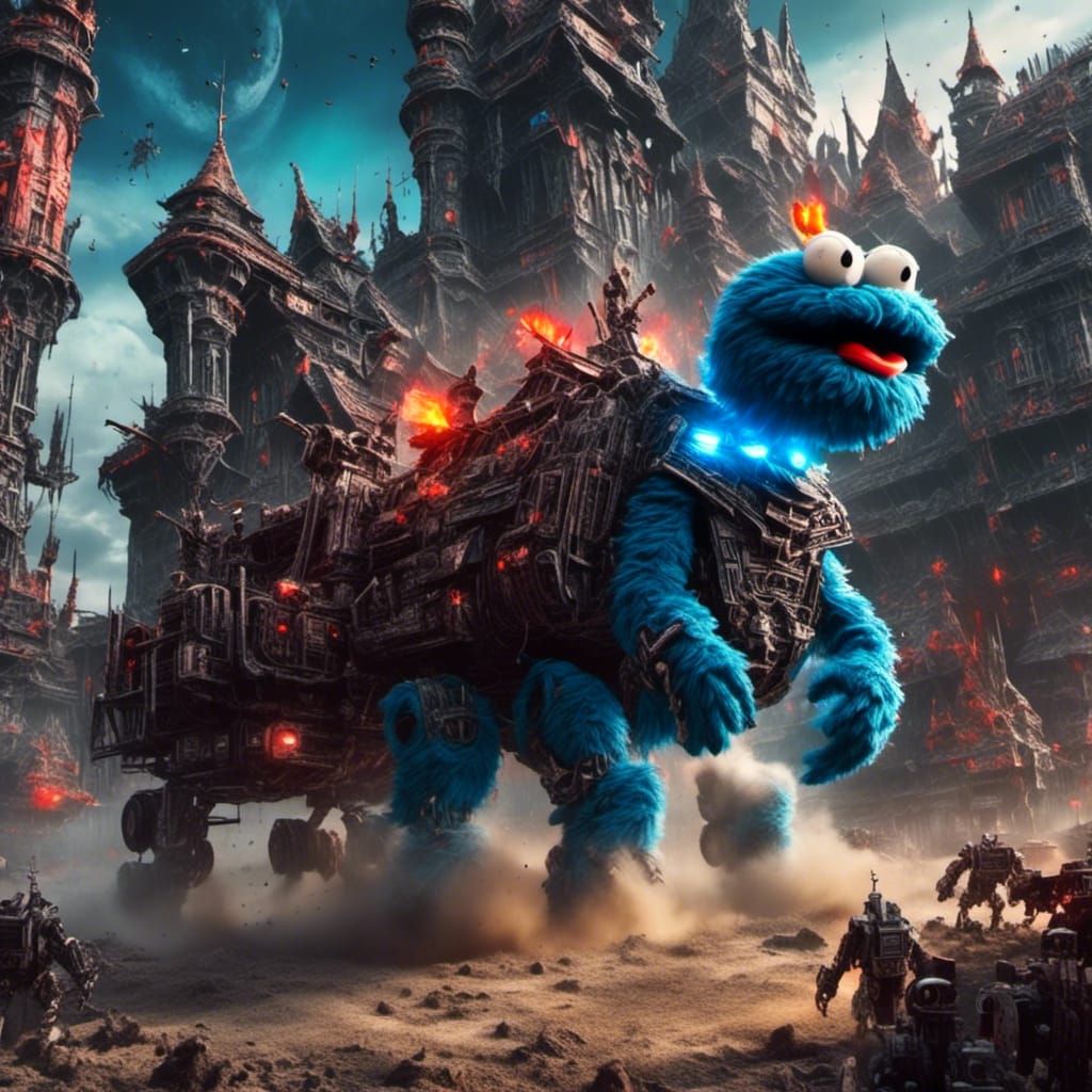 Dark Fantasy: Cookie Monster Ghost Cyberpunk Battle