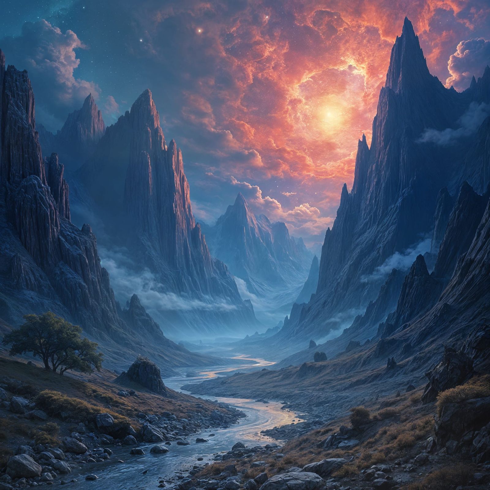 Fantasy Landscape Painting with Astrophotography Elements