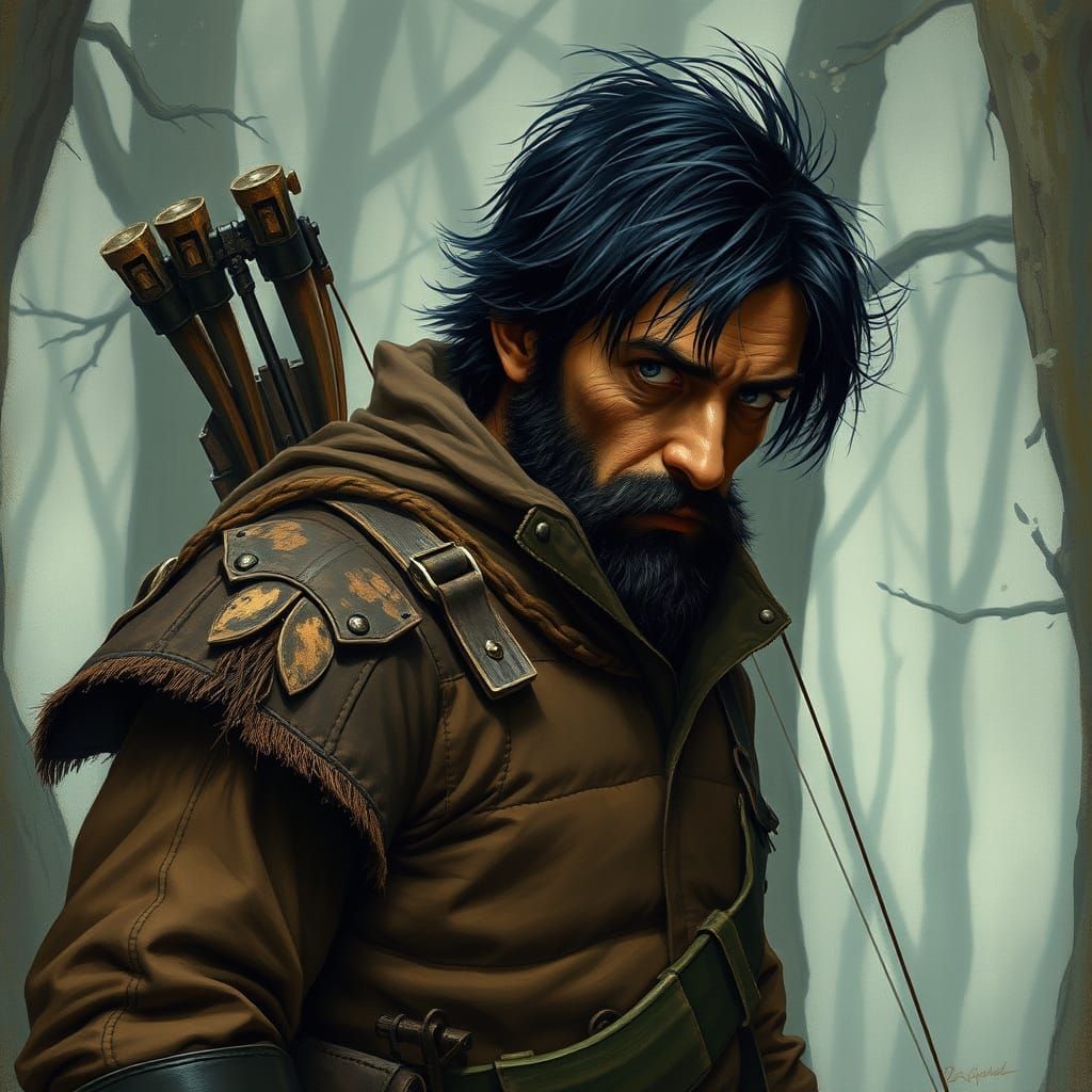 Misty Forest Ranger with Bow in Gritty Fantasy Art