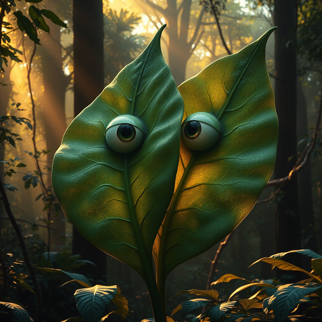 Dewy Leaves Embrace in a Detailed Forest