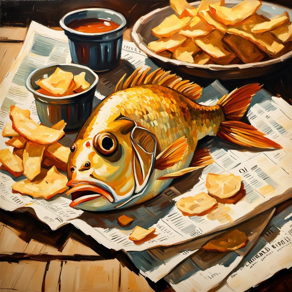 Golden Fish and Chips Oil Painting