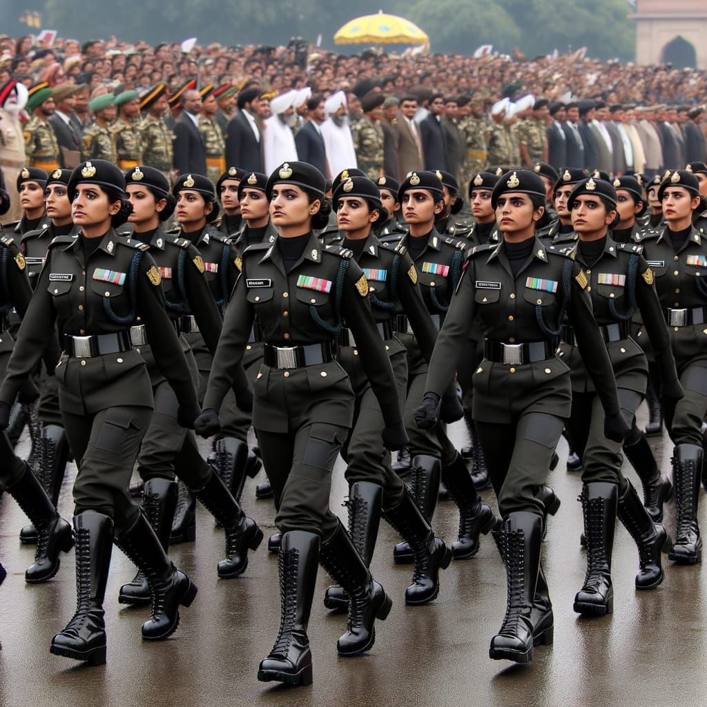 South Asian Female Soldiers in Impressive Parade Formation