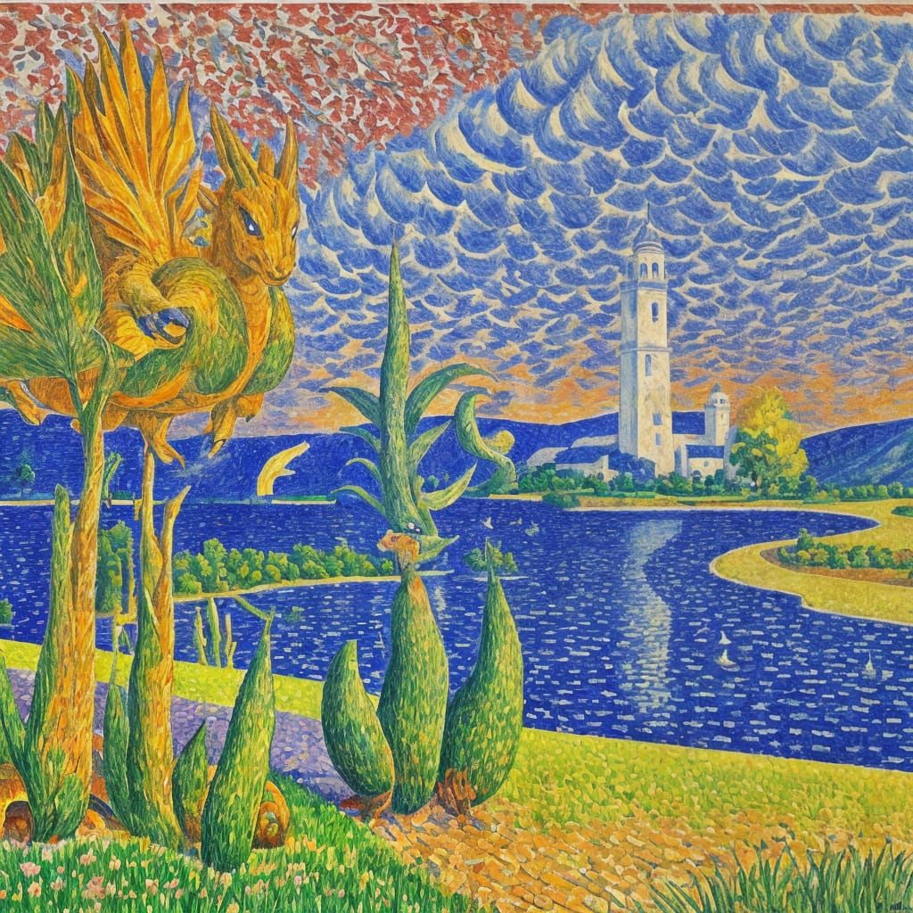 Charizard Portrait in Pointillist Optical Illusion