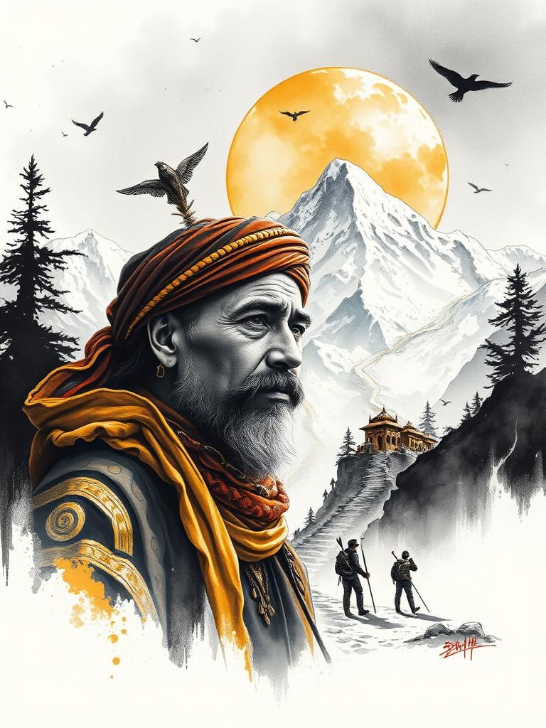 Portrait of an Indian Adventurer in Himalayan Landscape