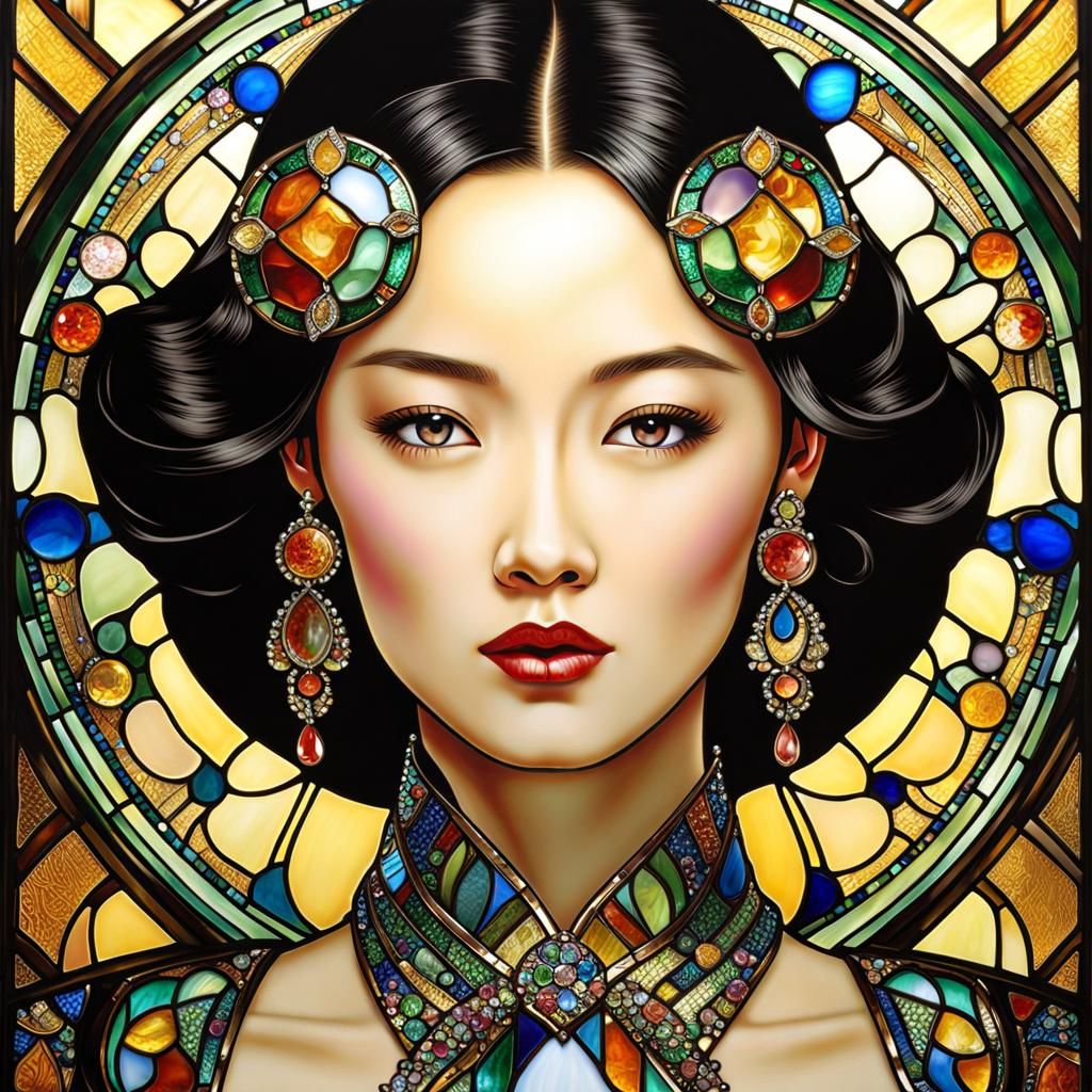 Zhang Ziyi Portrait in Klimt Stained Glass Style