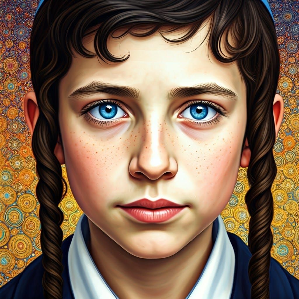 Young Hasidic Boy with Ancient Wisdom and Innocence