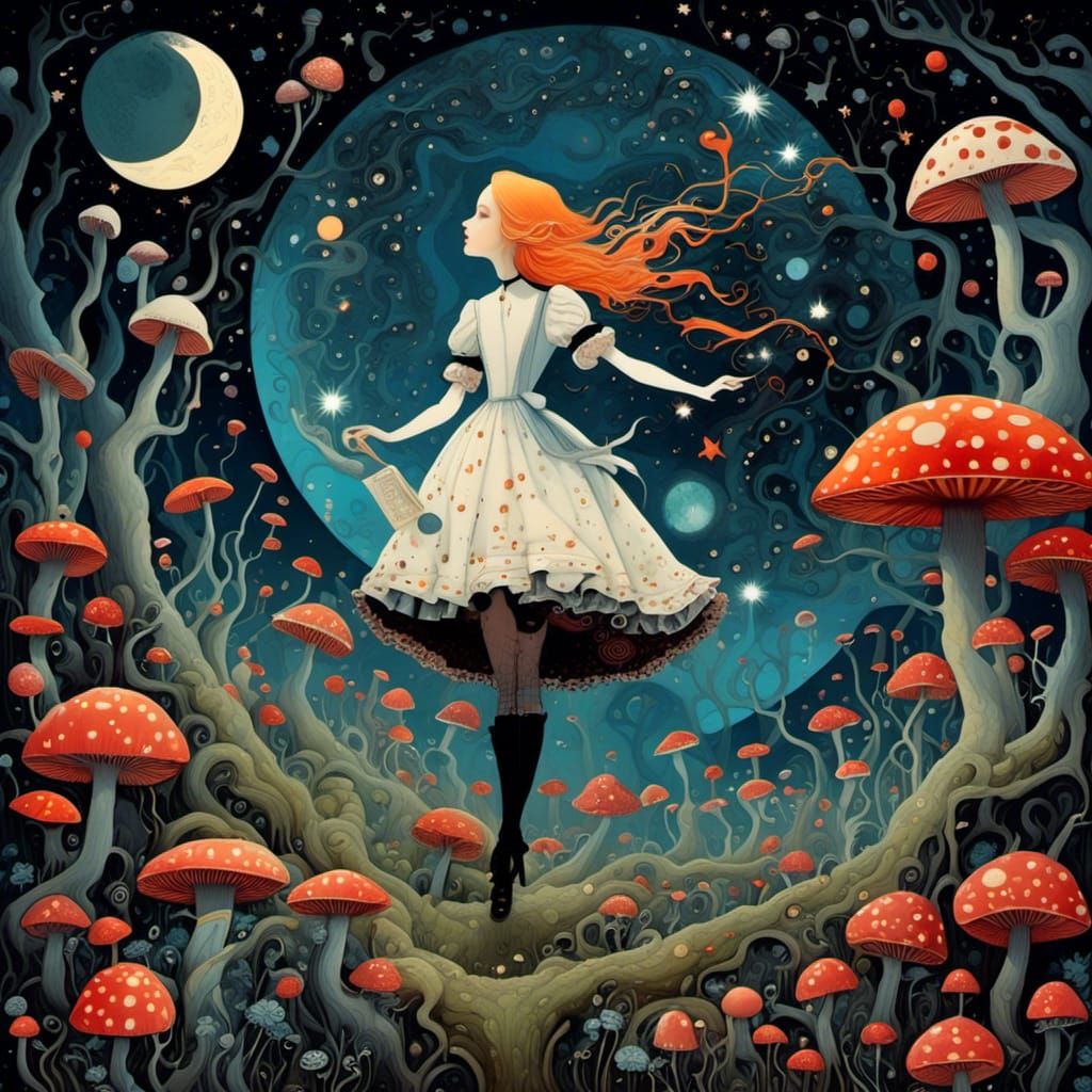 Surreal Gothic Alice in Wonderland Collage