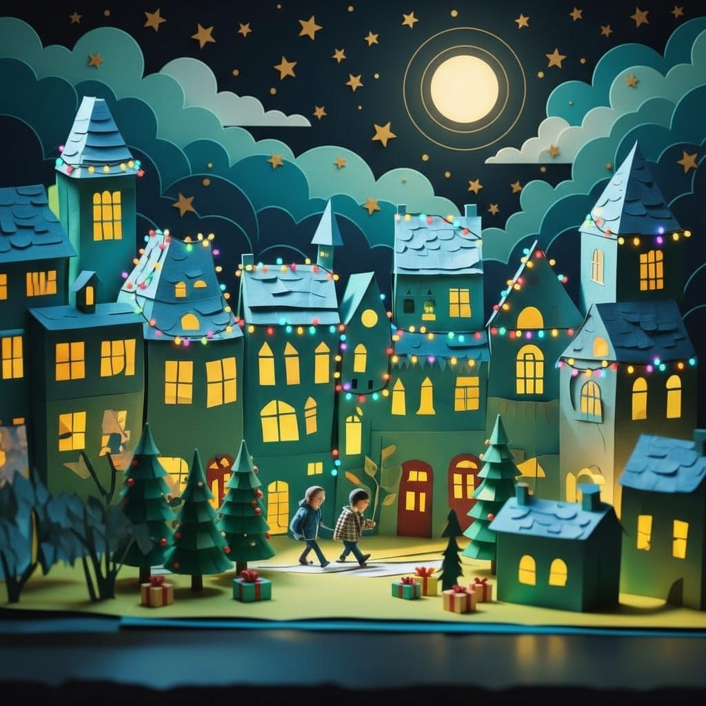 Festive Christmas Scene with Lights and Trees