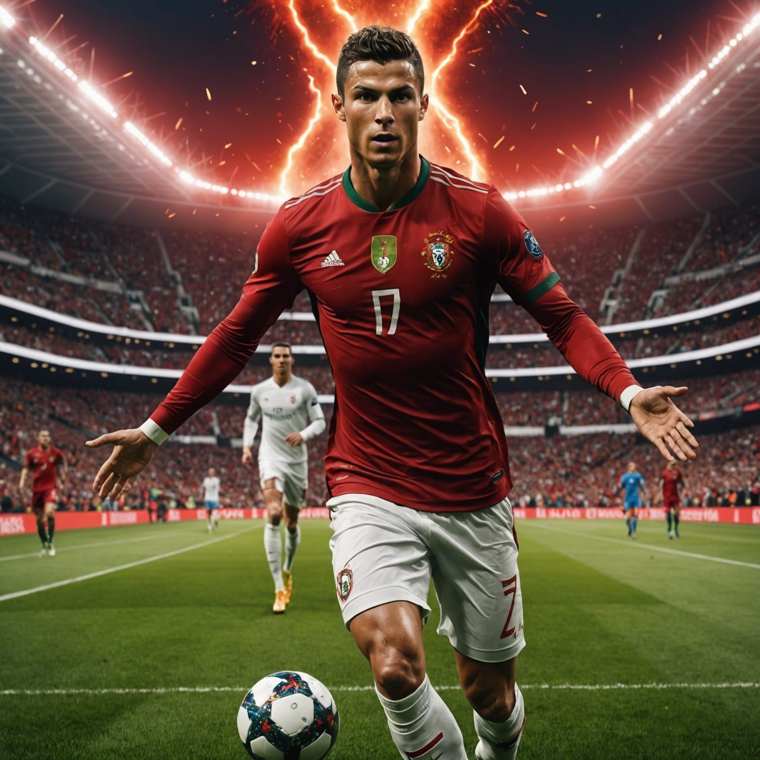 Cristiano Ronaldo as a Regal Lion in Red Portugal Jersey wit...