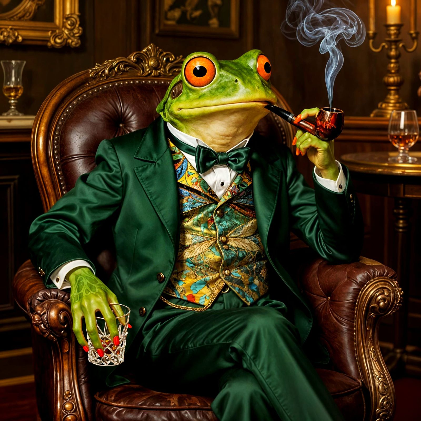 Anthropomorphic Frog in Victorian Club