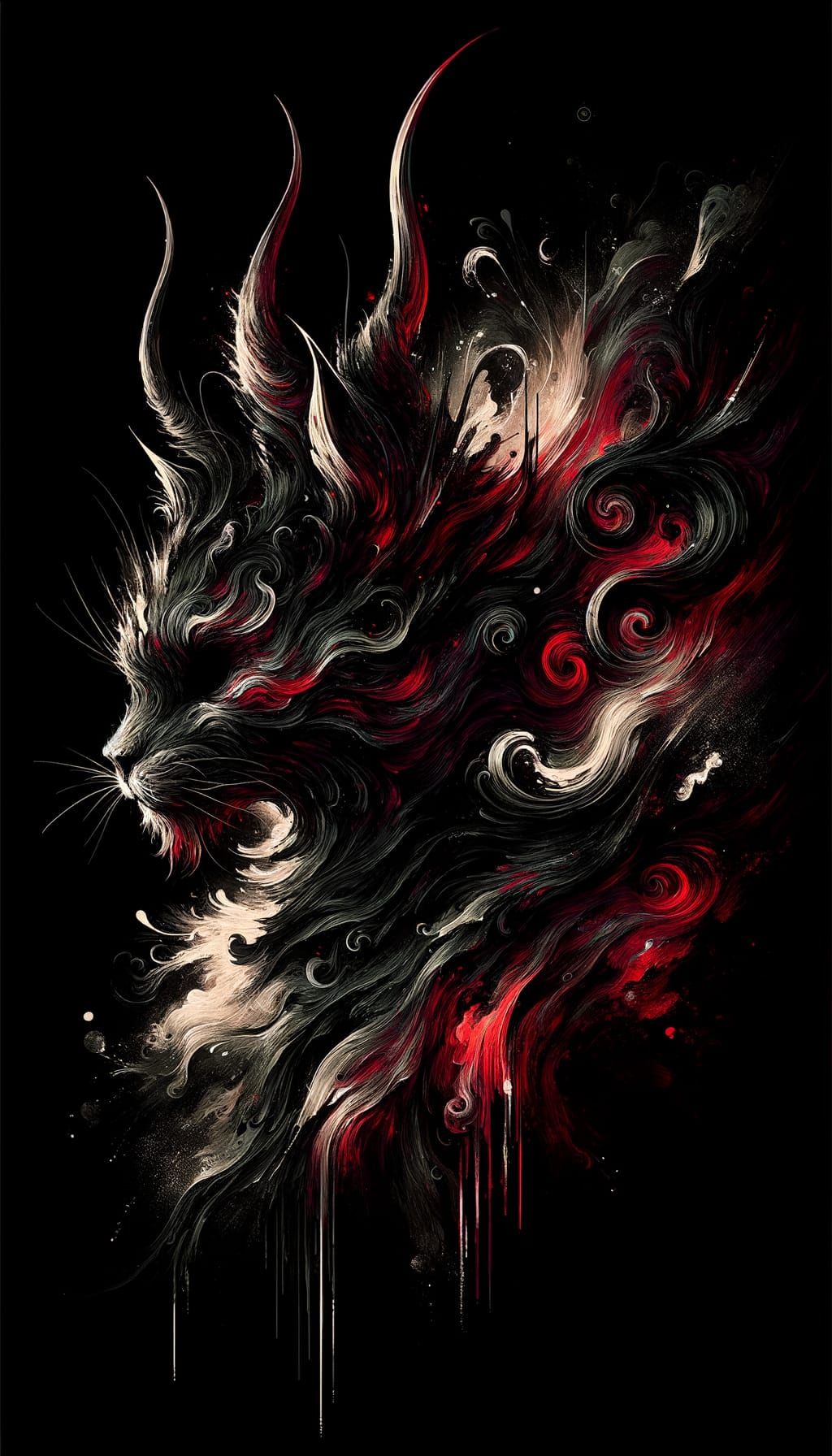 Menacing Horned Cat with Dark Aura in Speedpaint Style