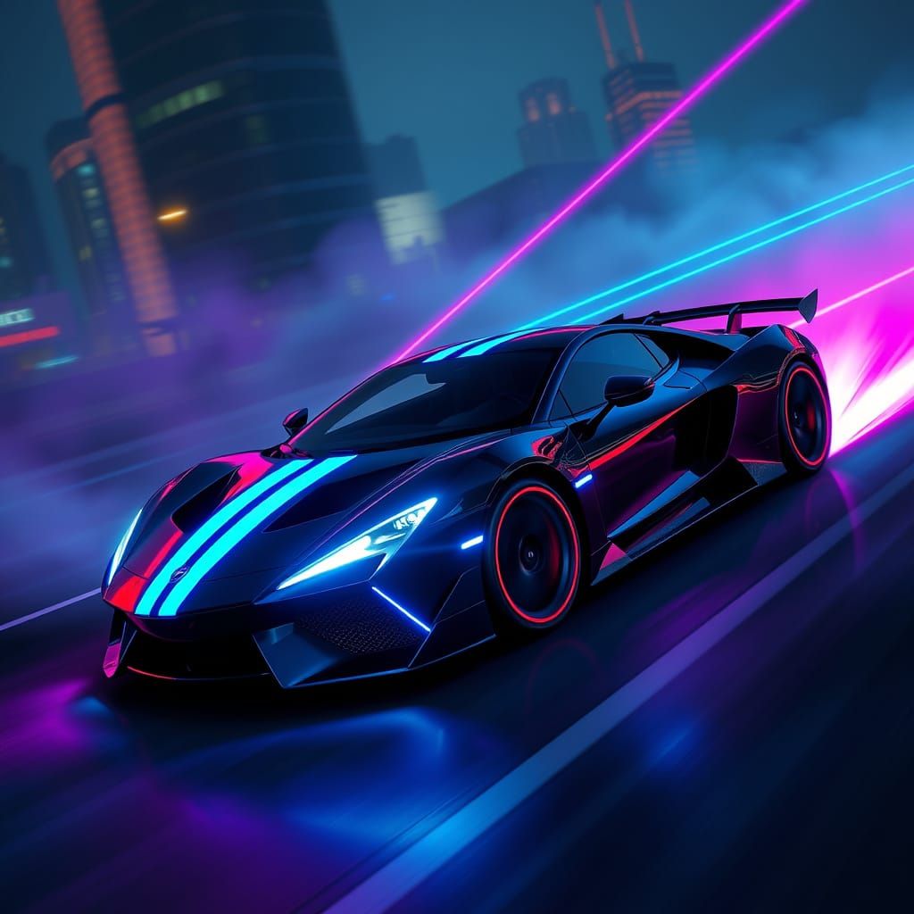 Cyberpunk Sports Car Unleashes Futuristic Laser Beams in Neo...