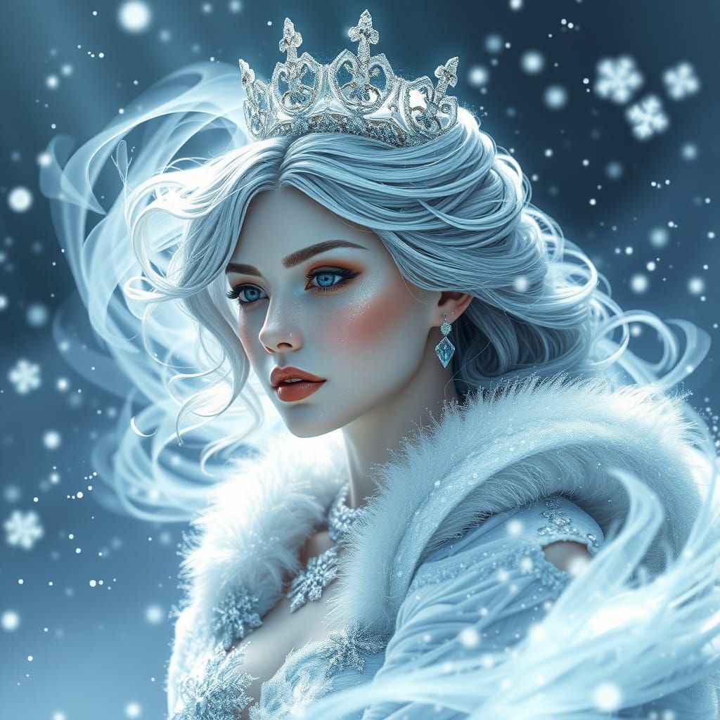 Regal Woman Transforms into Majestic Snow Queen