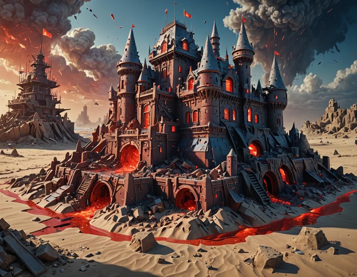 Cyberpunk Sandcastle: Hyper-Detailed Dieselpunk Art