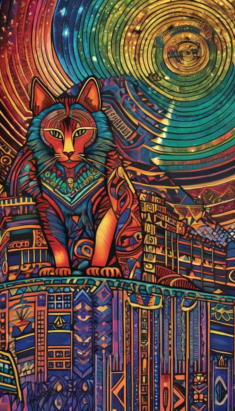 Majestic Feline Overlord Under Aurora Borealis