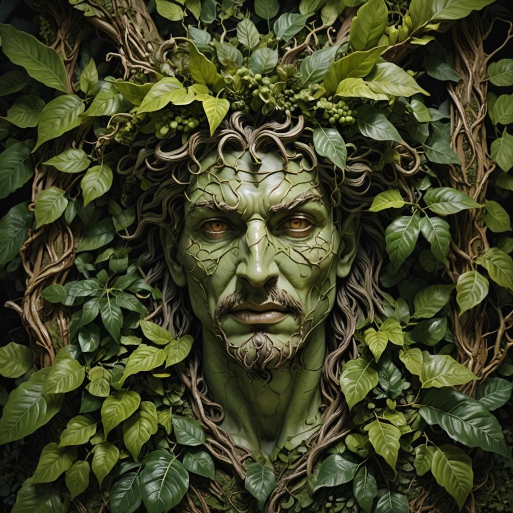 Green Man Vampire in Greek Forest, Hyperrealistic