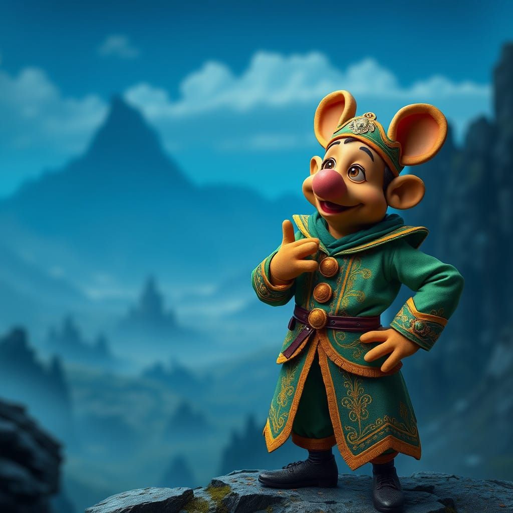 Heroic Topo Gigio in a Fantastical Landscape