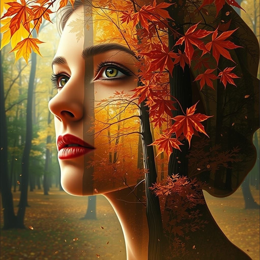 Autumn Forest Woman: Impressionistic Silhouette Portrait