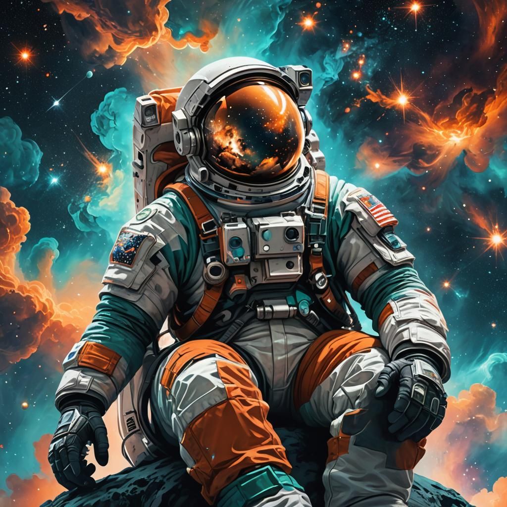 Astronaut's Surreal Cosmic Introspection in Space
